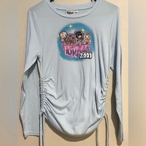 Vtg. BRATZ 2001 Baby Blue Ruched Long Sleeve Top- Size S (labeled XXL Kids)